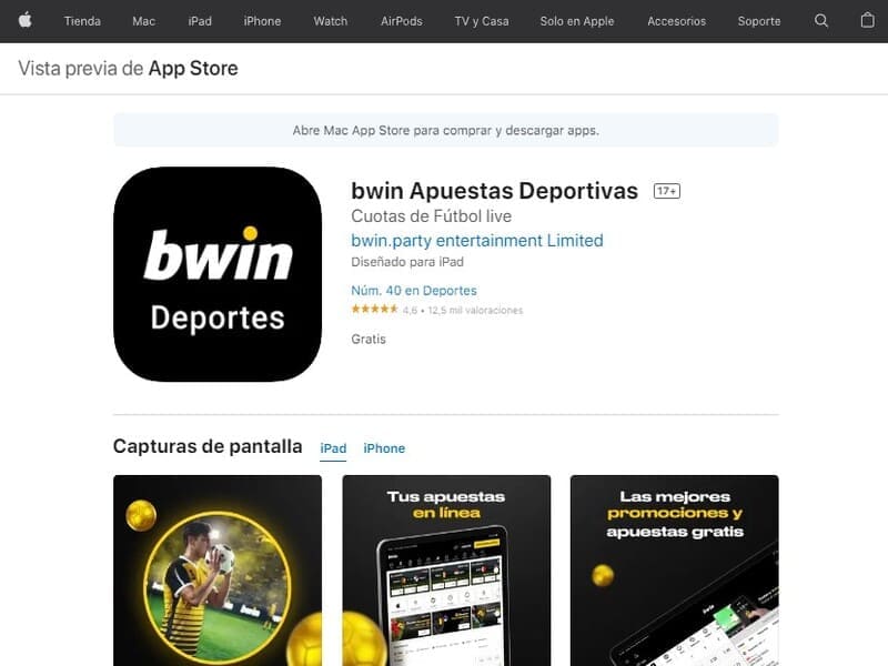 Bwin app para iOS