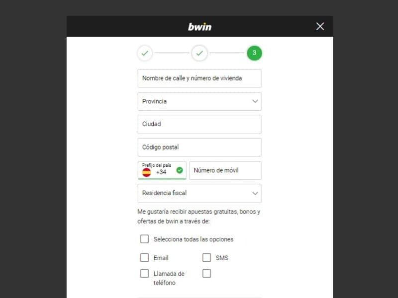 Rellena el formulario de registro para convertirte en usuario de Bwin